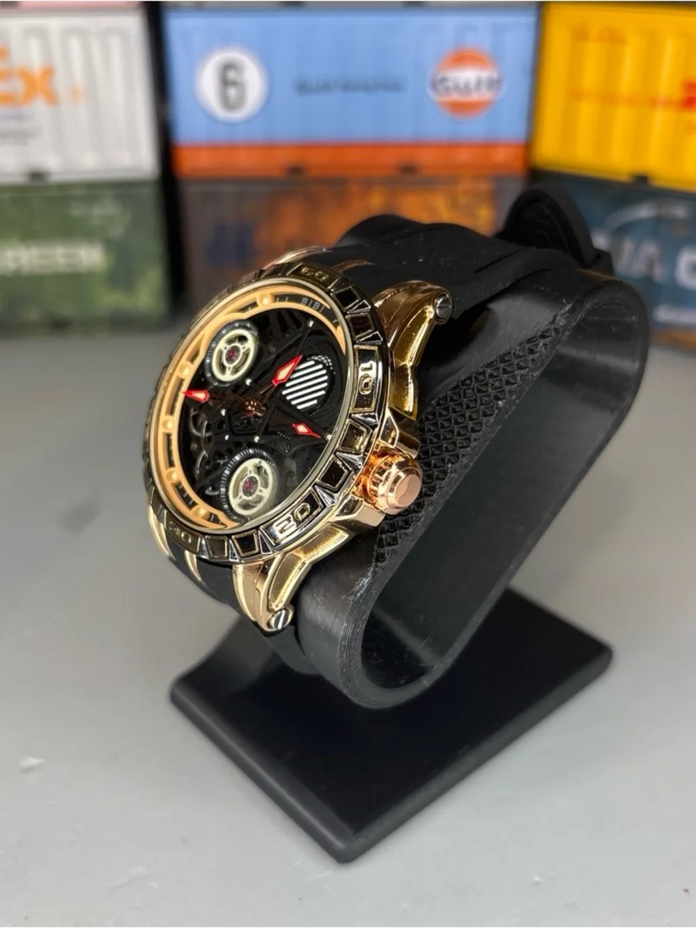 BiBi Automatic Men's Black and Gold Skeleton Sport Watch